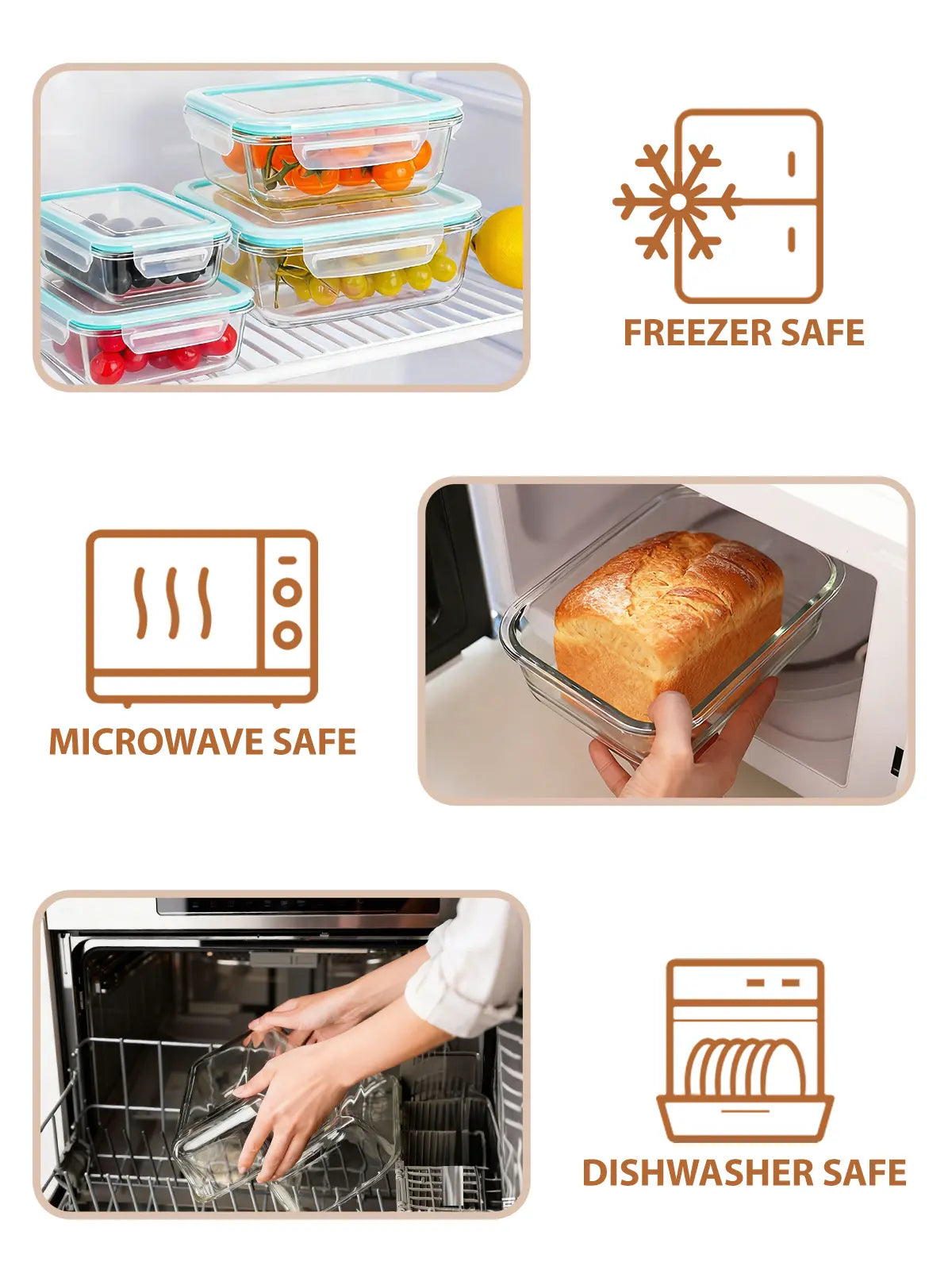 Premium 8-Pack Glass Food Storage Containers - Stackable, Airtight, Square with Lids, Oven, Microwave, and Freezer Safe - Green Rectangle Kitchen Organizers