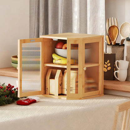 HOOBRO Large Capacity 2-Tier Bamboo Bread Box with Dual Rippled Acrylic Doors for Kitchen Countertop Storage