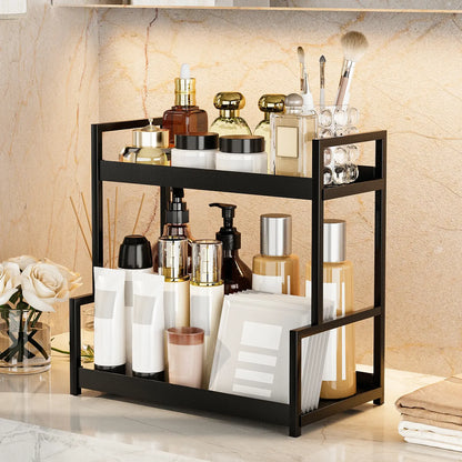 2-Tier Versatile Desktop Storage Rack for Cosmetics, Spices, and Beauty Supplies - Ideal Organizer Shelf for Kitchen, Bathroom, and Vanity