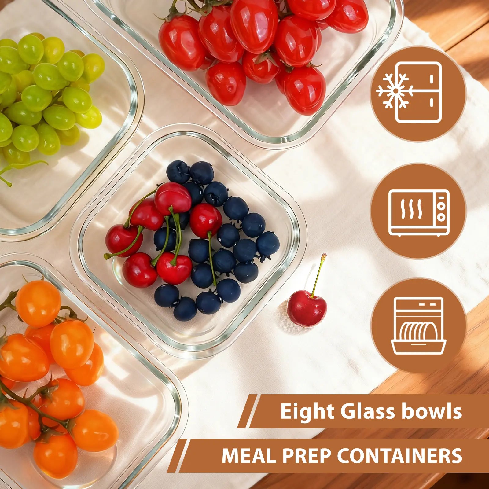 Premium 8-Pack Glass Food Storage Containers - Stackable, Airtight, Square with Lids, Oven, Microwave, and Freezer Safe - Green Rectangle Kitchen Organizers