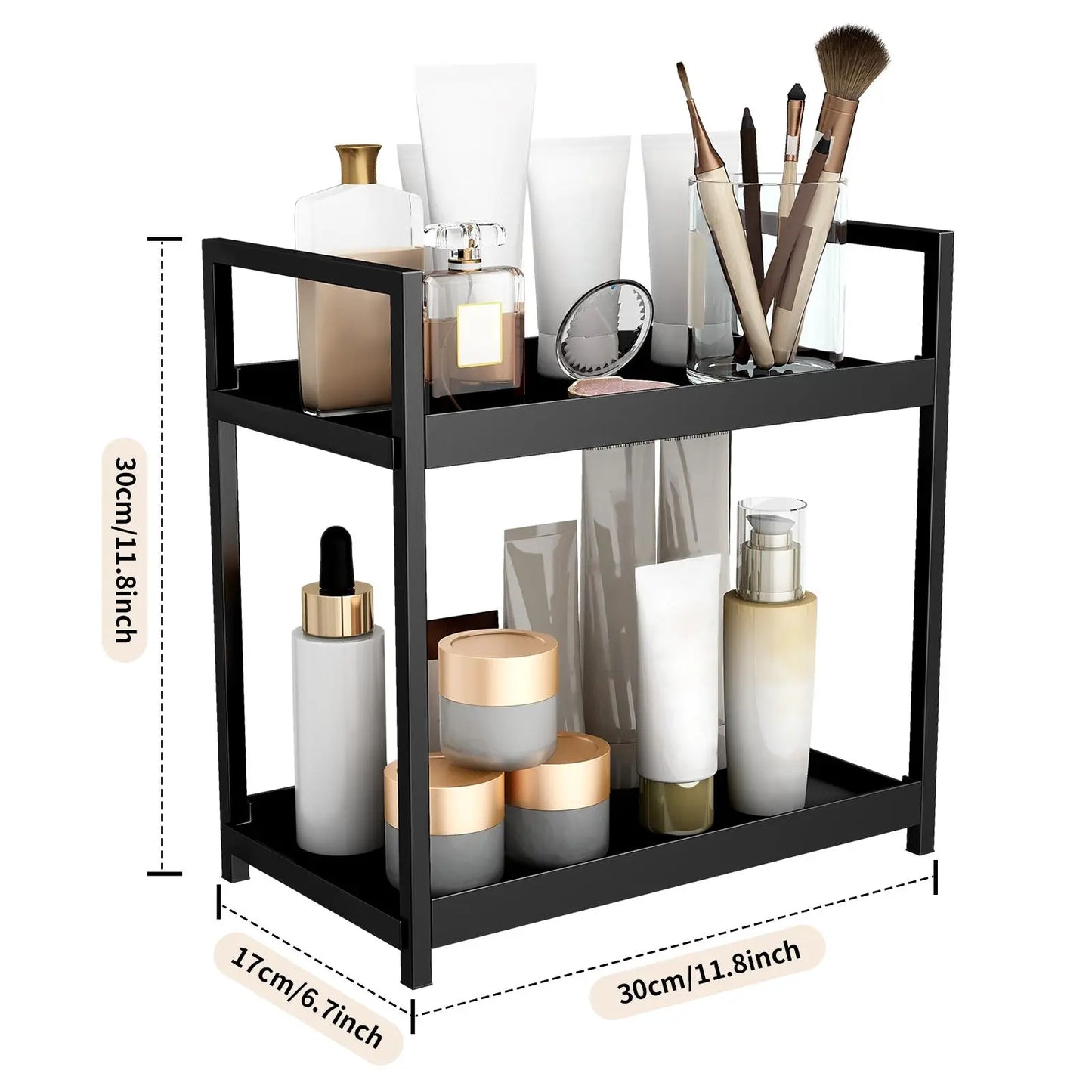 2-Tier Versatile Desktop Storage Rack for Cosmetics, Spices, and Beauty Supplies - Ideal Organizer Shelf for Kitchen, Bathroom, and Vanity