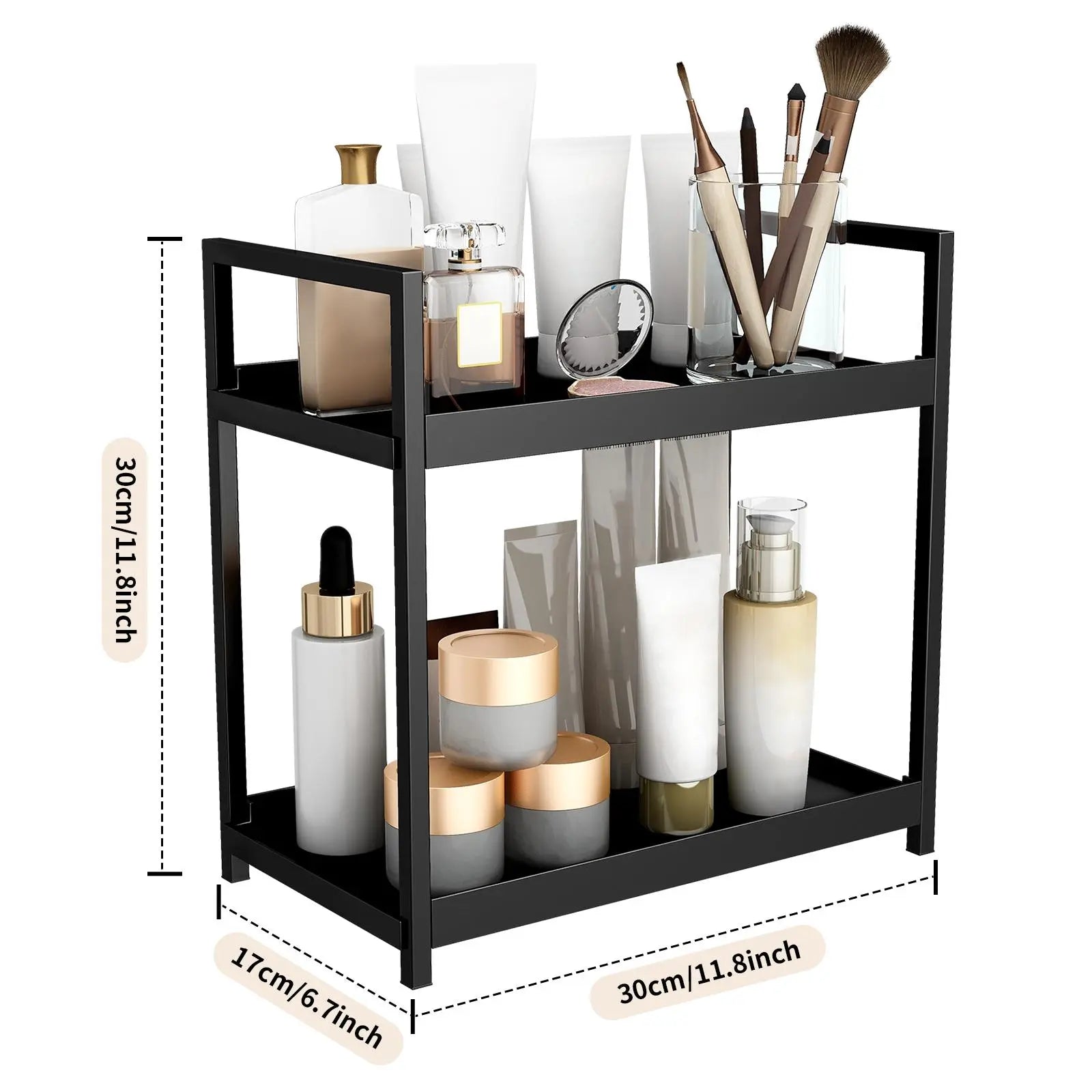 2-Tier Versatile Desktop Storage Rack for Cosmetics, Spices, and Beauty Supplies - Ideal Organizer Shelf for Kitchen, Bathroom, and Vanity