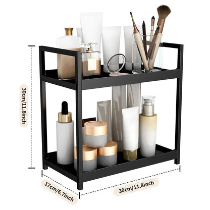 2-Tier Versatile Desktop Storage Rack for Cosmetics, Spices, and Beauty Supplies - Ideal Organizer Shelf for Kitchen, Bathroom, and Vanity