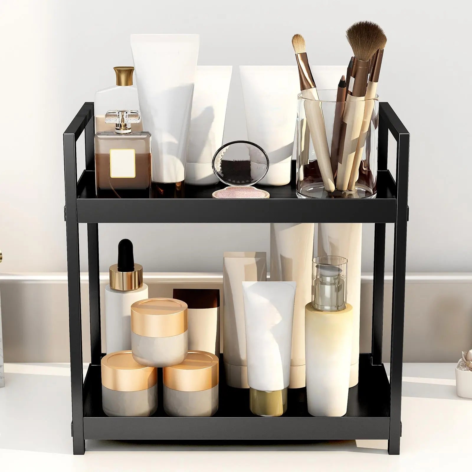 2-Tier Versatile Desktop Storage Rack for Cosmetics, Spices, and Beauty Supplies - Ideal Organizer Shelf for Kitchen, Bathroom, and Vanity