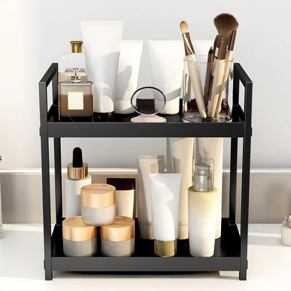 2-Tier Versatile Desktop Storage Rack for Cosmetics, Spices, and Beauty Supplies - Ideal Organizer Shelf for Kitchen, Bathroom, and Vanity