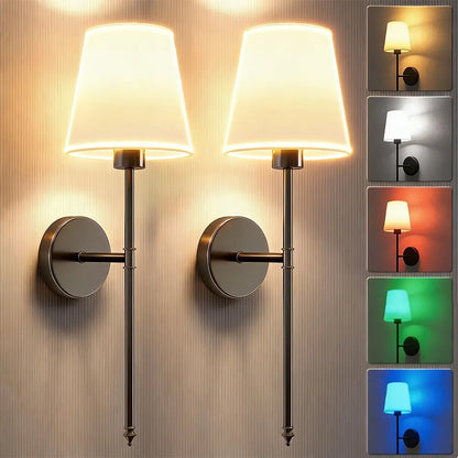 2-Piece USB Rechargeable Fabric Decorative Wall Light with RGB Bulbs, Remote Control, and Dimmable Features for Home Decor