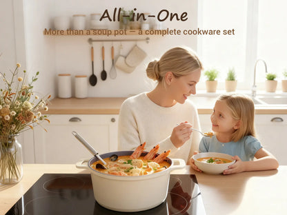 Ammeloo 8-Piece Ceramic Non-Stick Stock Pot Set with Lid, 4.5 Qt, Versatile Soup Pot for All Stoves, Dishwasher Safe, Oven and Induction Compatible, PFOA and PFAS Free, Stackable Design with Aluminum Handles