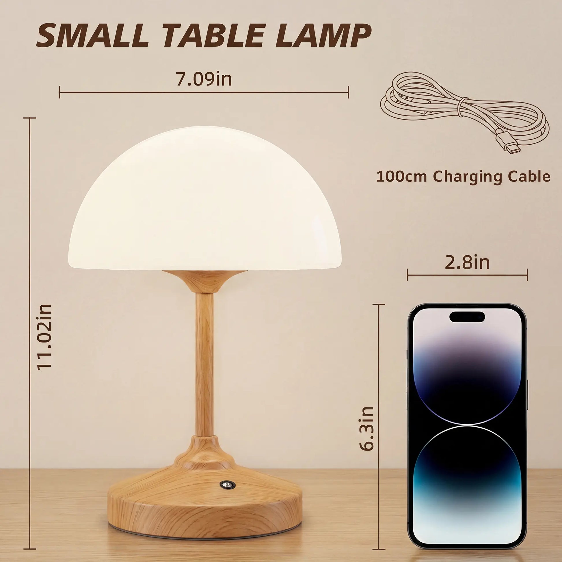 Dawnwake Cordless Rechargeable Mushroom Lamp with Touch Control, Waterproof Shower Light, Dimmable LED Night Light, 4000mAh USB Battery